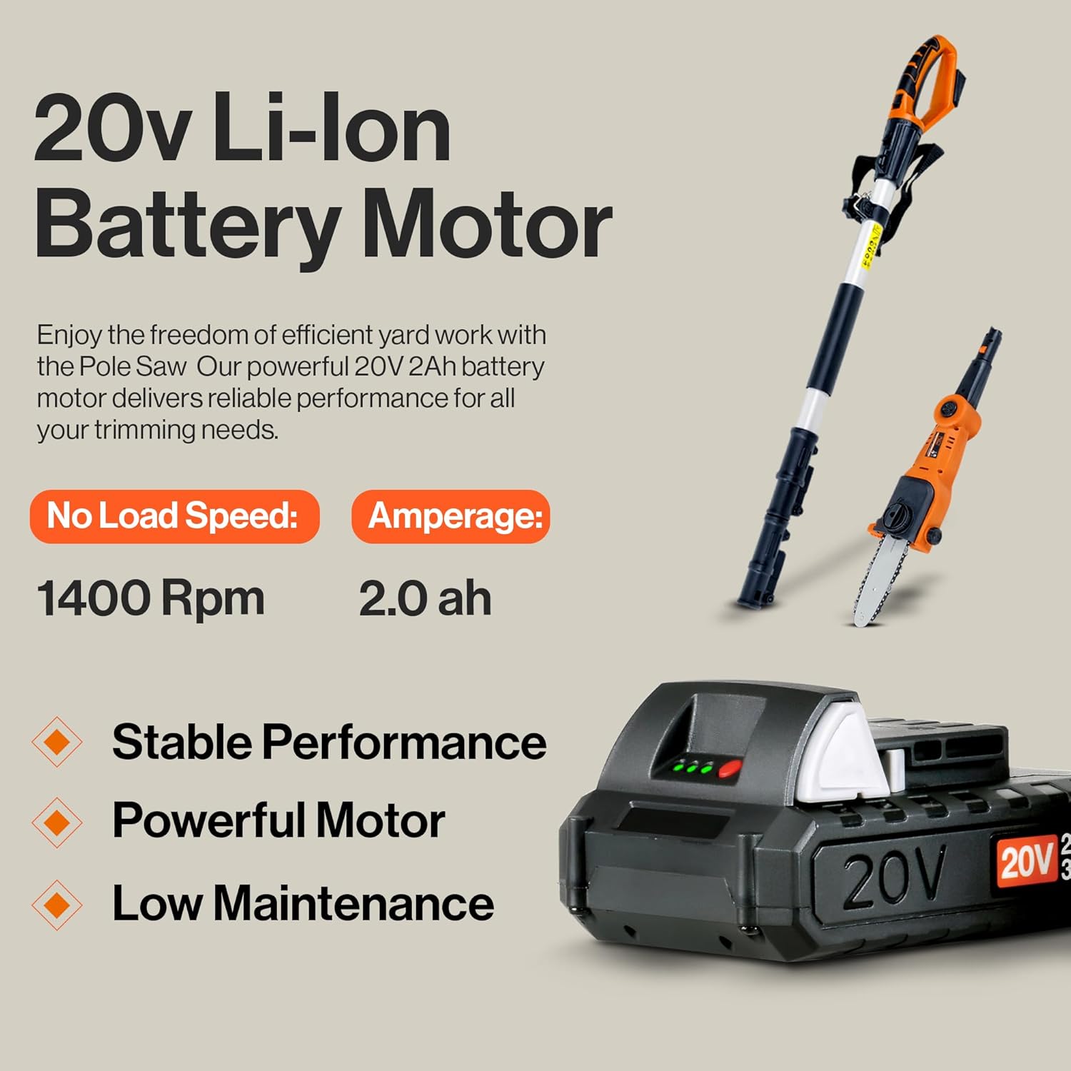 SuperHandy Cordless Pole Chain Saw with 20V Battery Pack - 20cm, Extension Pole Chainsaw for Branch Cutting and Tree Trimming