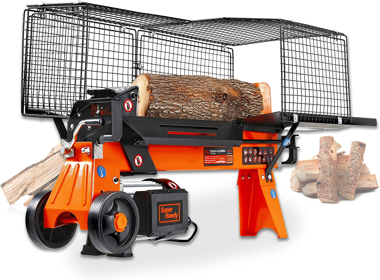 SuperHandy Log Splitter Electric Portable 6 Ton Ram System 9.6A 2200Watt Motor Horizontal Full Beam with Steel Wedge for Fire Wood Splitting Forestry