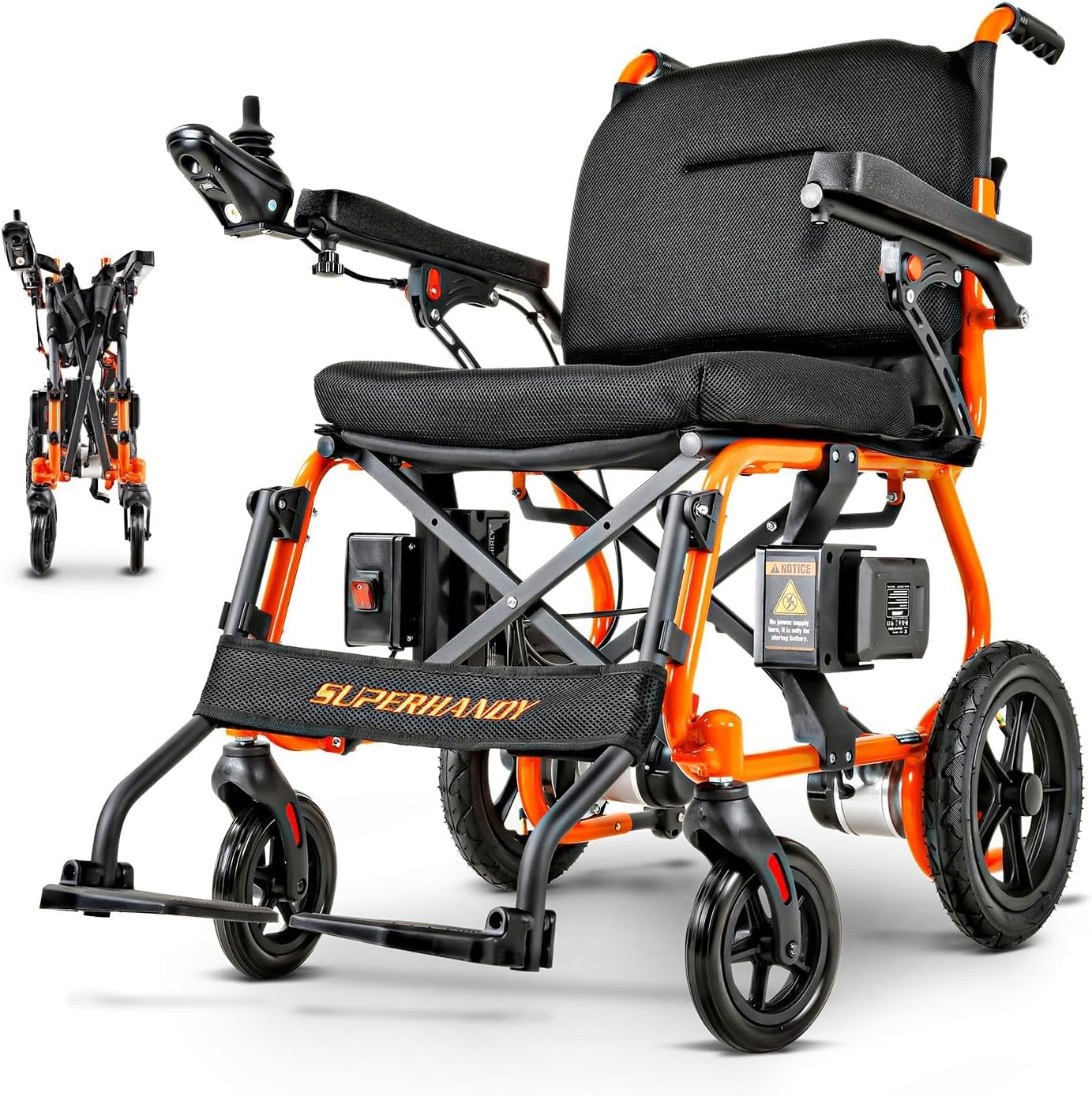 SuperHandy GoRide 2 Electric Wheelchair - Lightweight (19 KG), Foldable, Dual Brushless Motors, Zero Turn, Electromagnetic Brake, Portable Design for Enhanced Mobility (150 KG Capacity)