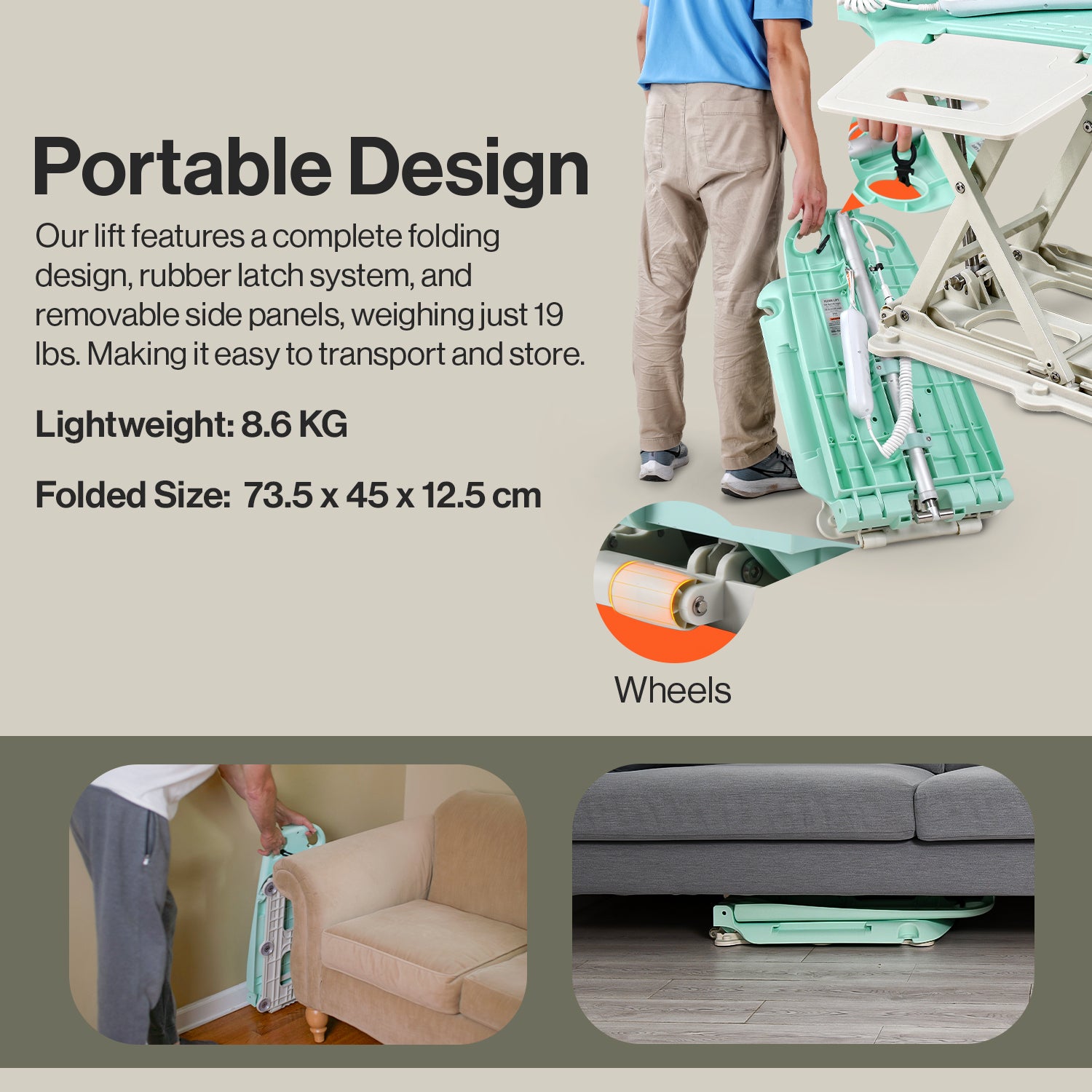 SuperHandy GoRise LT Portable Floor & Bath Lift - Lightweight, Foldable, 150 Kg Capacity, Waterproof, Ergonomic Seat with Removable Panels, 8.6 Kg [Patent Pending]