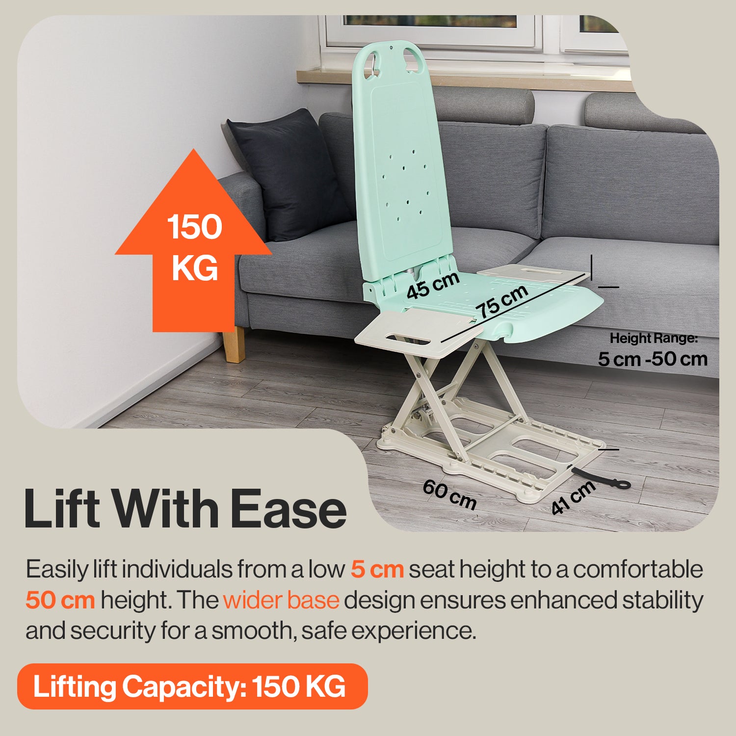 SuperHandy GoRise LT Portable Floor & Bath Lift - Lightweight, Foldable, 150 Kg Capacity, Waterproof, Ergonomic Seat with Removable Panels, 8.6 Kg [Patent Pending]