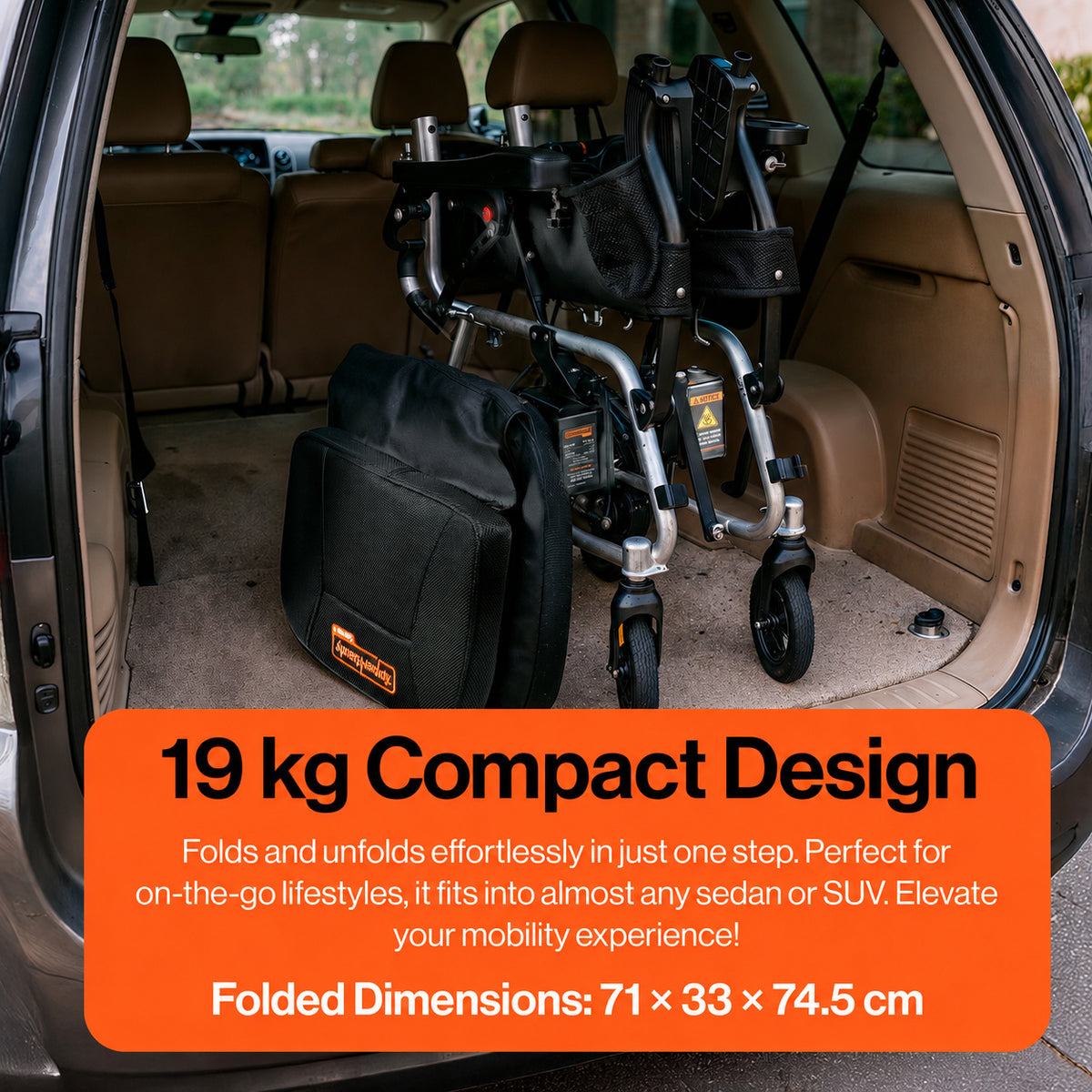 SuperHandy Electric Wheelchair- GoRide 2 Plus，Lightweight (19 kg), Foldable, 150 kg Capacity, Dual Brushless Motors, Zero Turn, Electromagnetic Brake, Portable Design