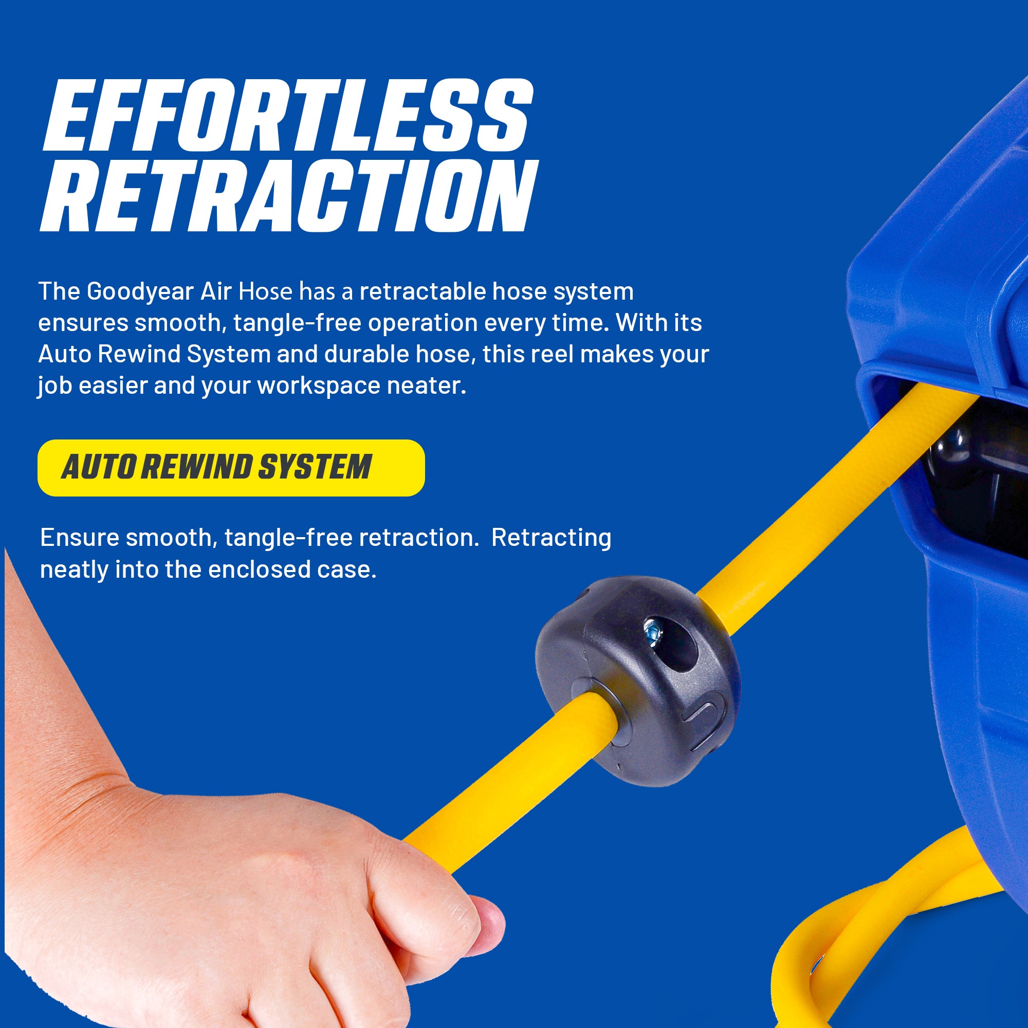 Goodyear Air Hose Reel Retractable 9.5mm x 20m Hybrid Polymer Hose Max 20BAR Commercial Polypropylene Construction