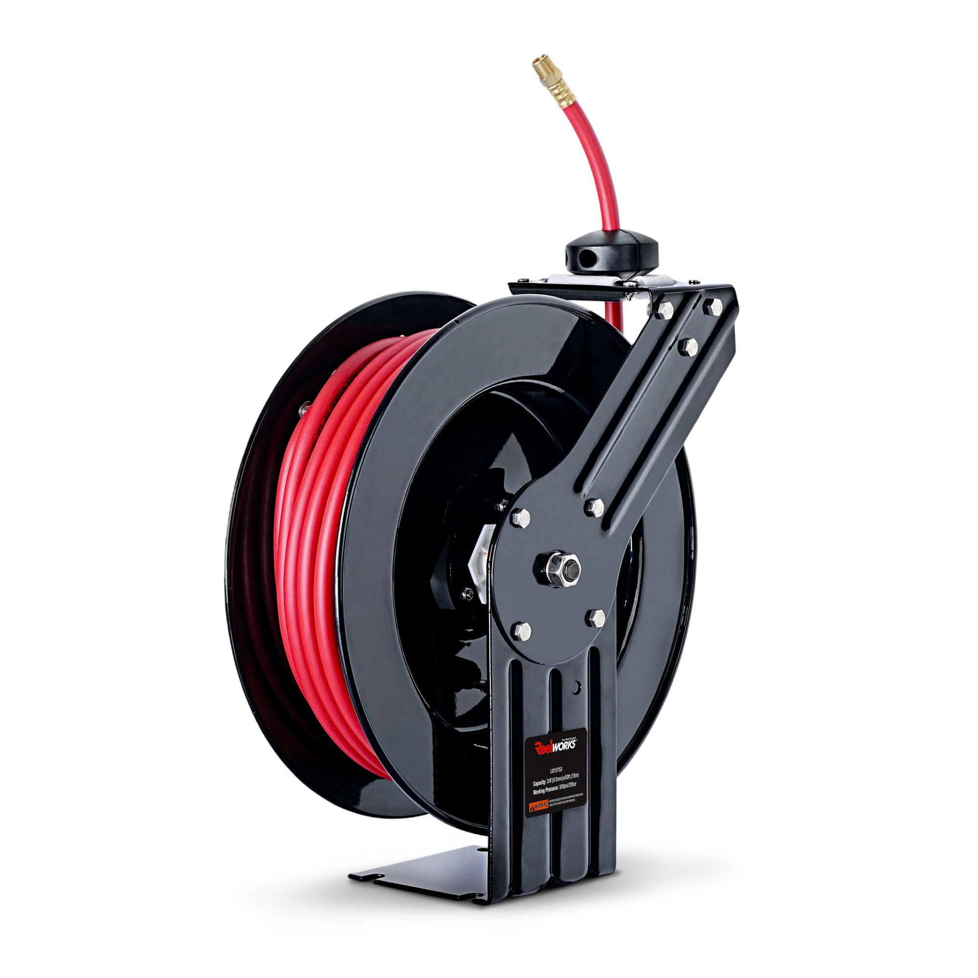 ReelWorks Industrial Retractable Air Hose Reel, 9.5mm x 15m, 20 Bar Max Flex Hybrid Polymer Hose