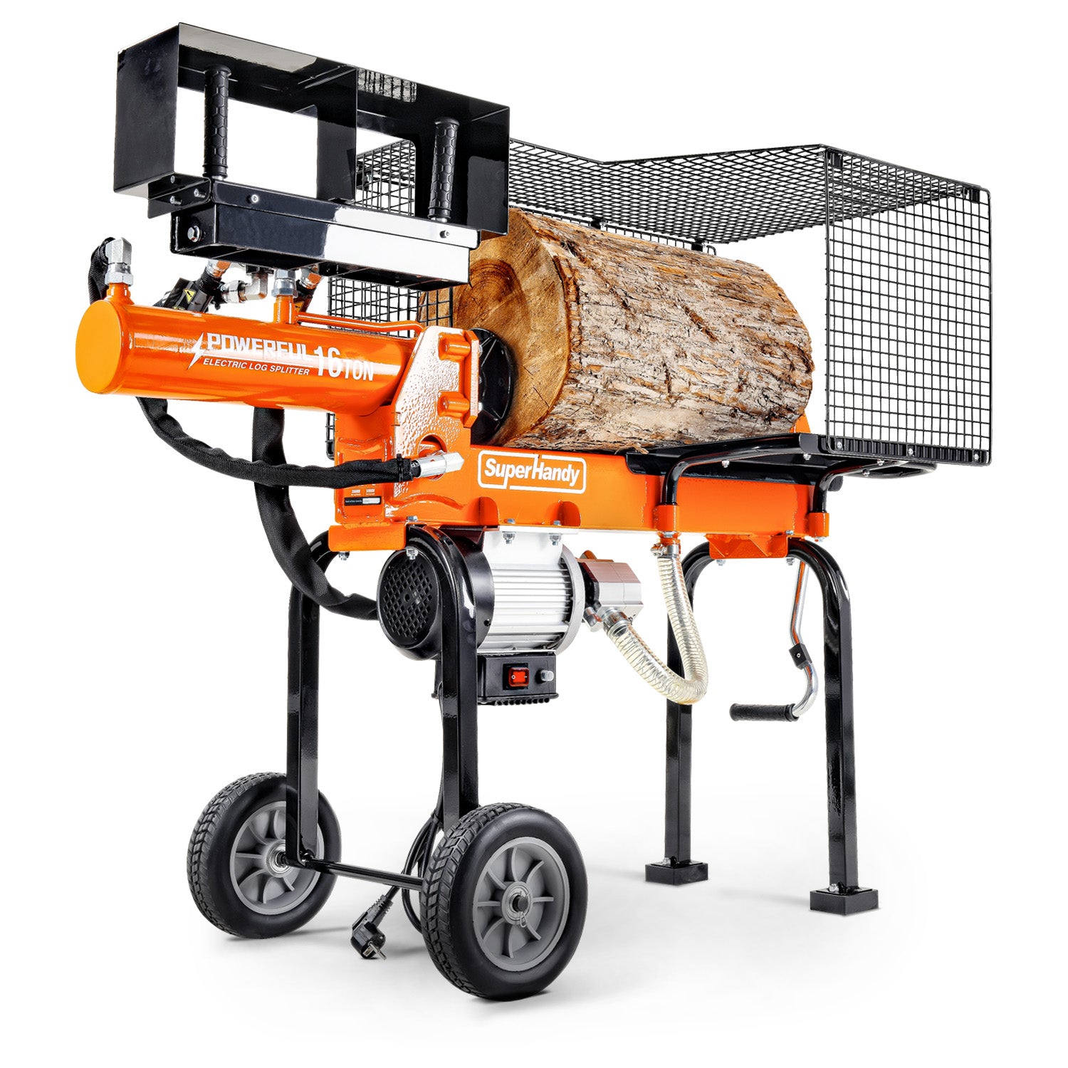 SuperHandy Electric Log Splitter Portable 16Ton 500mm Log Length 2-Stage 10GPM Hydraulic Gear Pump 1500Watt Motor Horizontal Full Beam Steel Wedge Firewood Splitting Forestry Harvesting