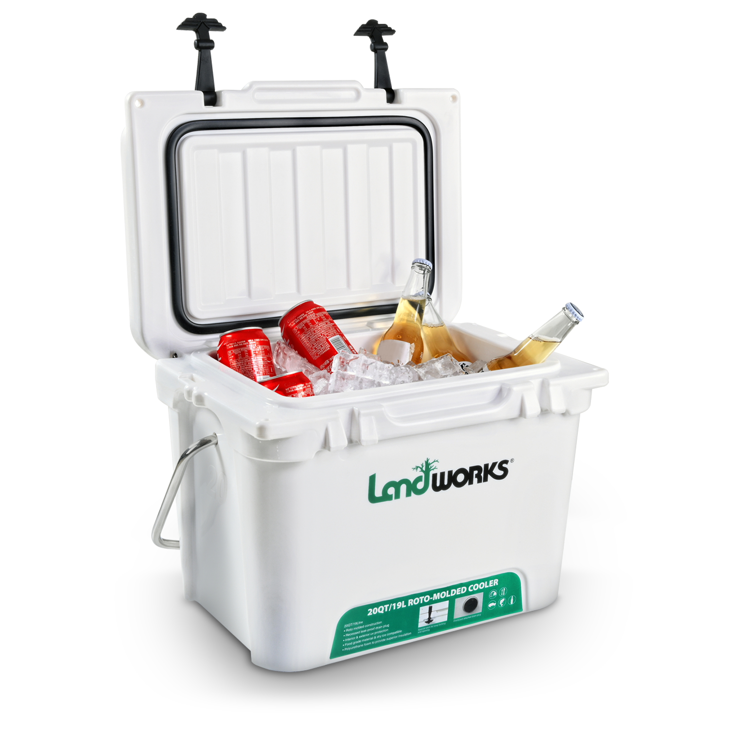 Landworks 20QT Rotomolded Ice Cooler - Up to 5 Days Ice Retention, Commercial Grade, Food Safe, Dry Ice Compatible, UV Protected, with 15mm Gasket, Bottle Openers, and Low Profile Latches