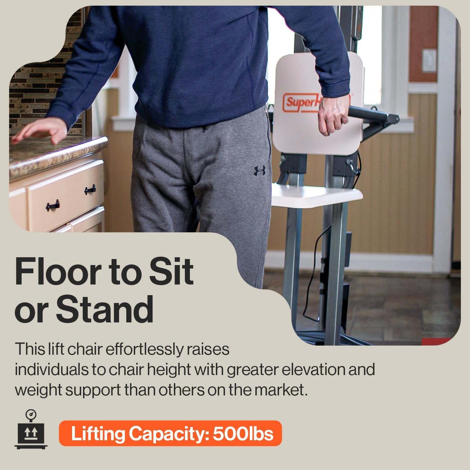 SuperHandy GoRise FS Electric Floor to Stand Lift for Seniors and People with Disabilities - 227 Kg Capacity, Standing Assistance, Portable, Adjustable, Ergonomic, Easy Storage [Patent Pending]