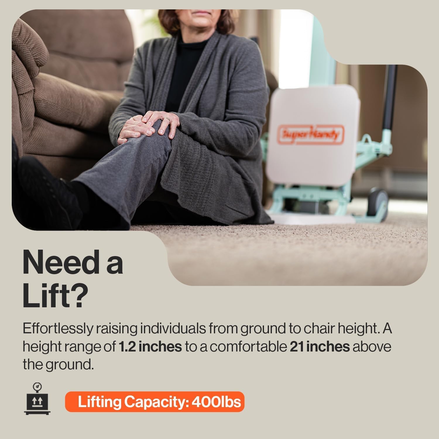 SuperHandy GoRise FC Electric Floor to Chair Lift for Seniors and People with Disabilities - 180 Kg Capacity, Seating Transfer Assistance, Magnetic Remote [Patent Pending]