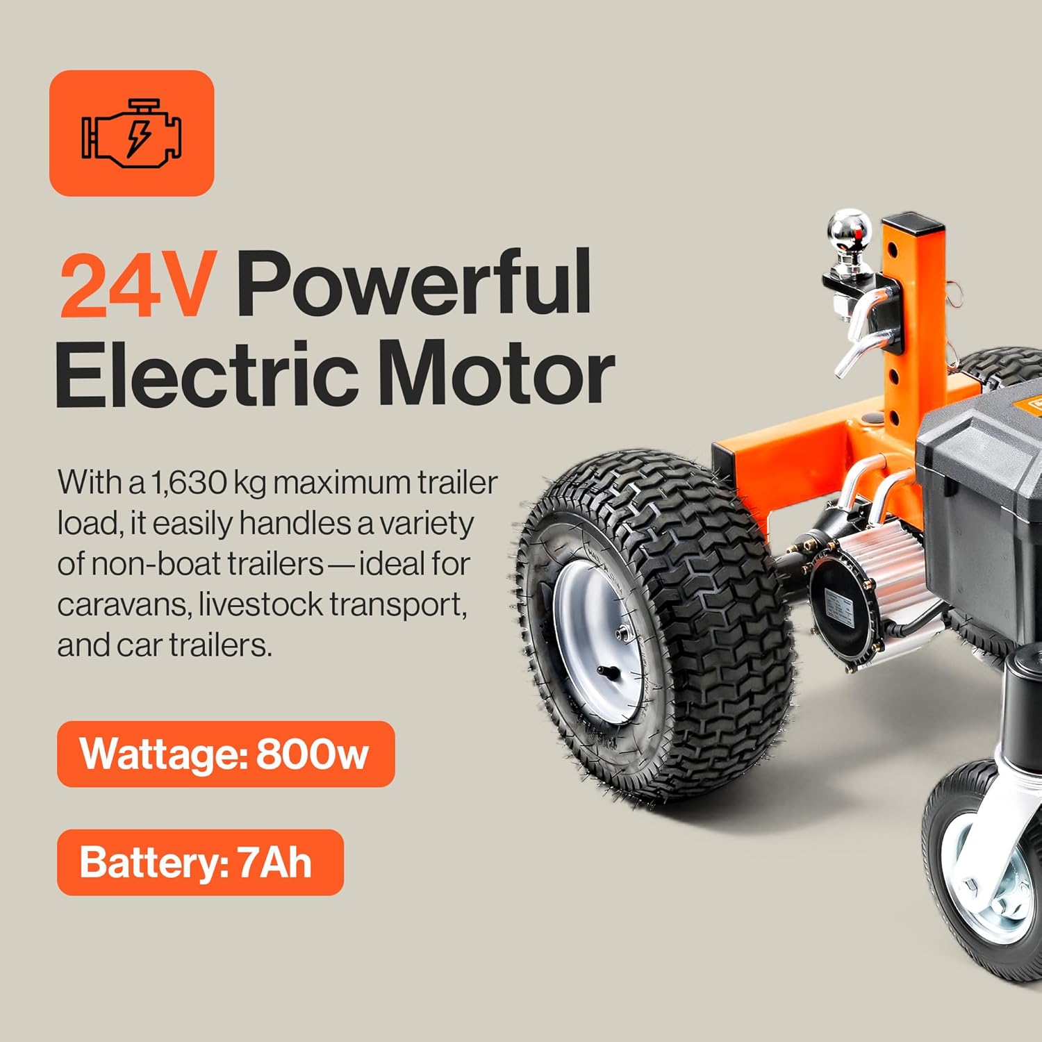 SuperHandy Electric Trailer Dolly 3600LBS Max Trailer Weight 600LB Max Tongue Weight DC 24V 800W 7Ah w/Heavy Duty Commercial 2" Ball Hitch Mount