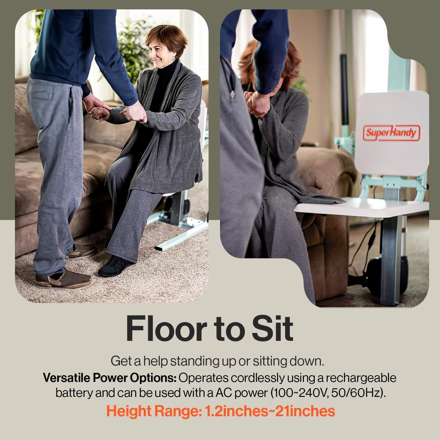 SuperHandy GoRise FC Electric Floor to Chair Lift for Seniors and People with Disabilities - 180 Kg Capacity, Seating Transfer Assistance, Magnetic Remote [Patent Pending]