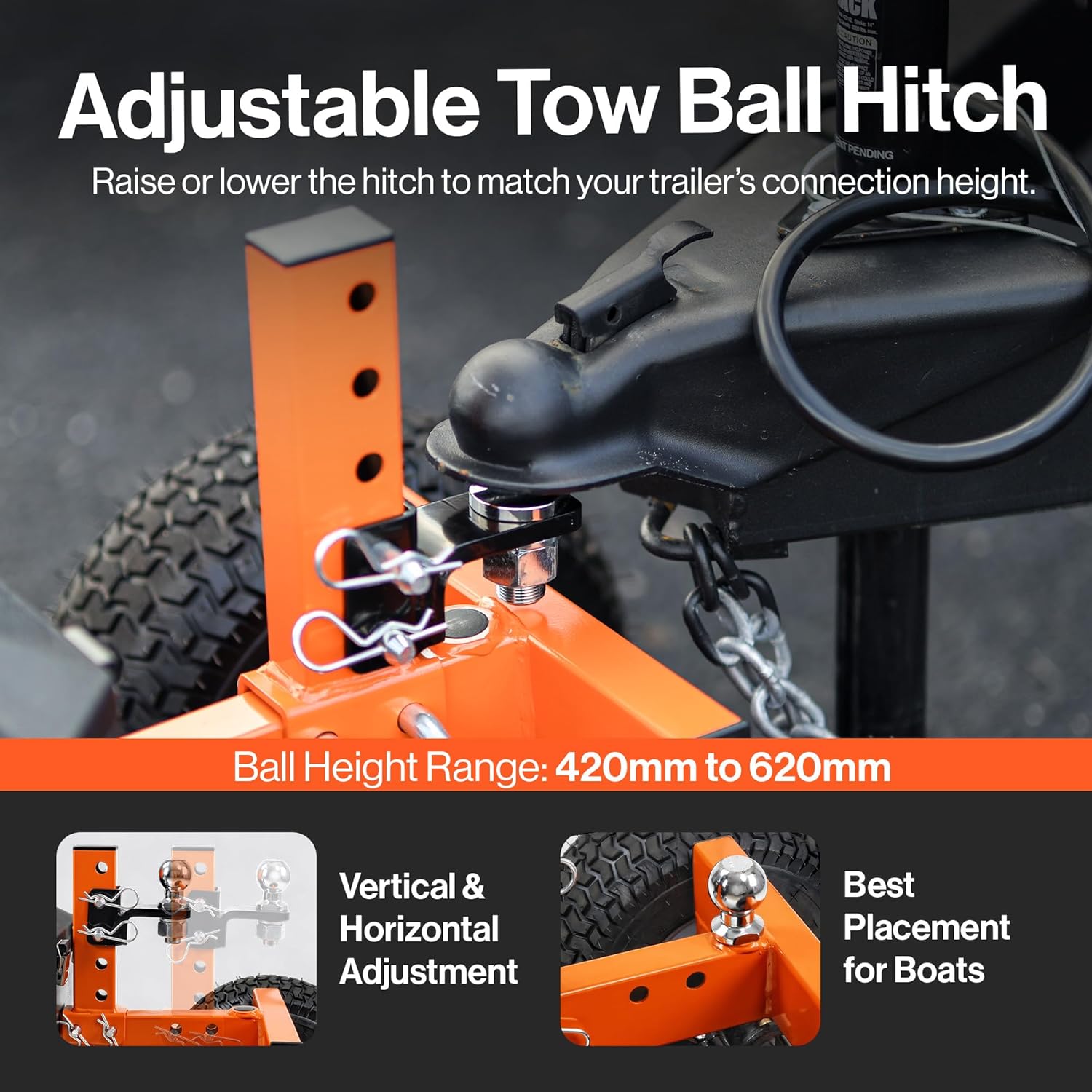 SuperHandy Electric Trailer Dolly 3600LBS Max Trailer Weight 600LB Max Tongue Weight DC 24V 800W 7Ah w/Heavy Duty Commercial 2" Ball Hitch Mount