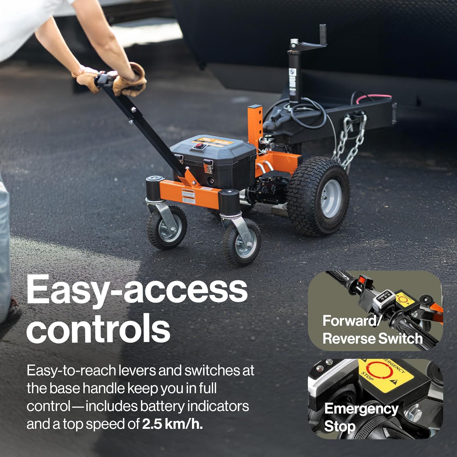 SuperHandy Electric Trailer Dolly 3600LBS Max Trailer Weight 600LB Max Tongue Weight DC 24V 800W 7Ah w/Heavy Duty Commercial 2" Ball Hitch Mount