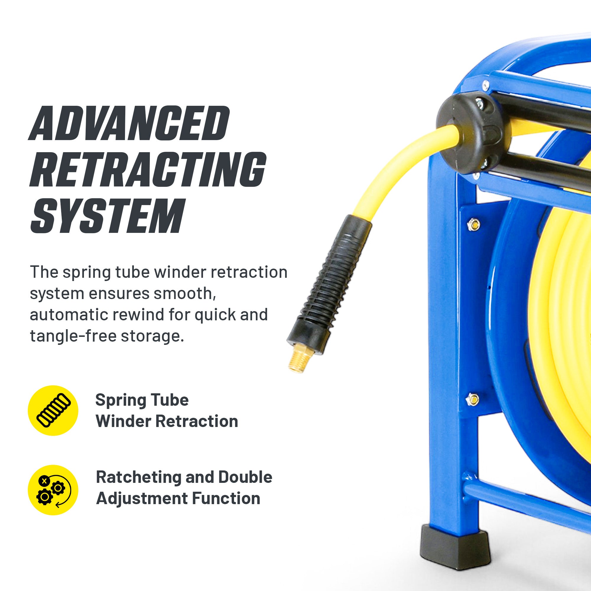 Goodyear Retractable Air Hose Reel: 9.5mm x 30m (20BAR Max) SBR Rubber Hose, Heavy Duty Portable Quad Pod with Industrial Steel Construction