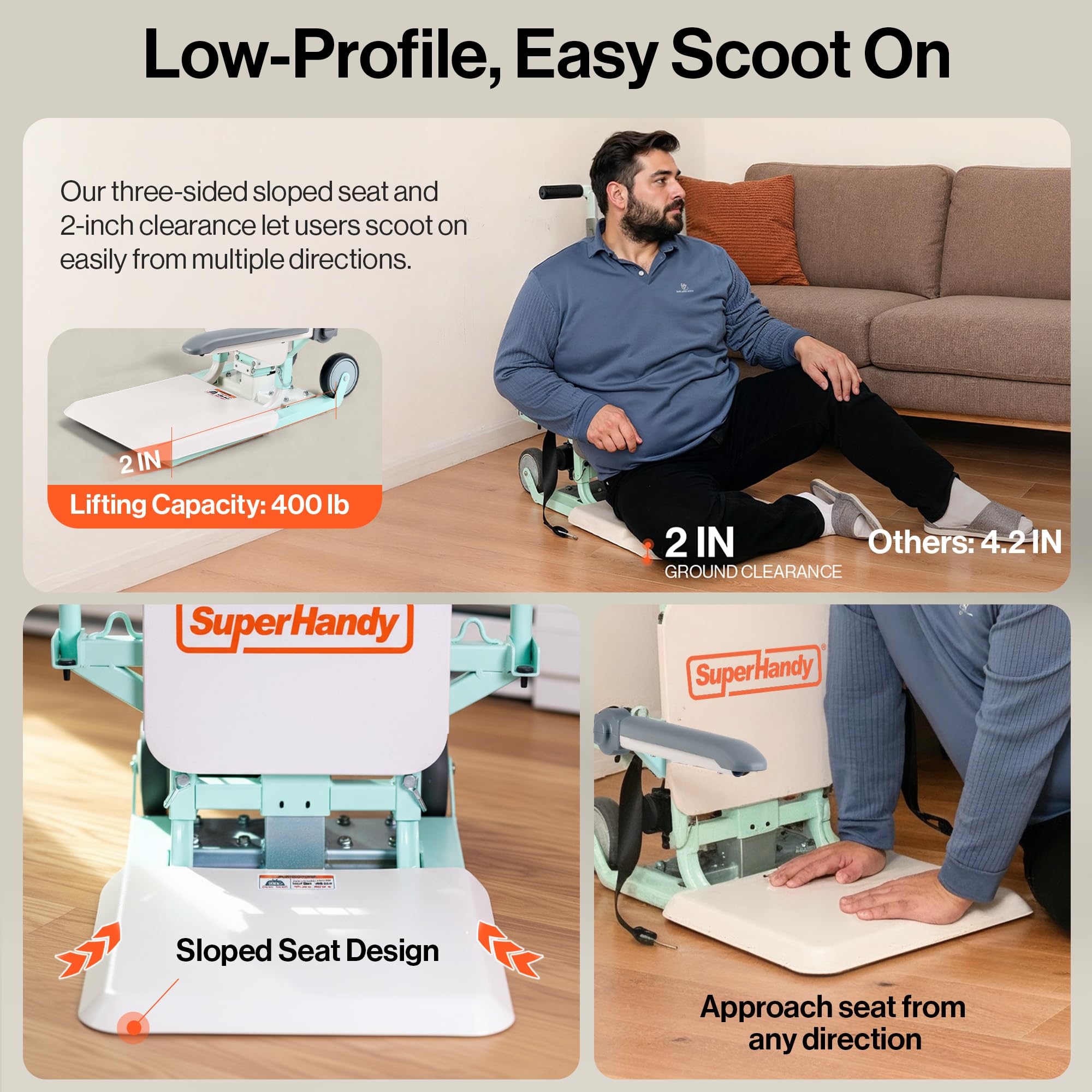 SuperHandy GoRise FC Electric Floor to Chair Lift for Seniors and People with Disabilities - 180 Kg Capacity, Seating Transfer Assistance, Magnetic Remote [Patent Pending]