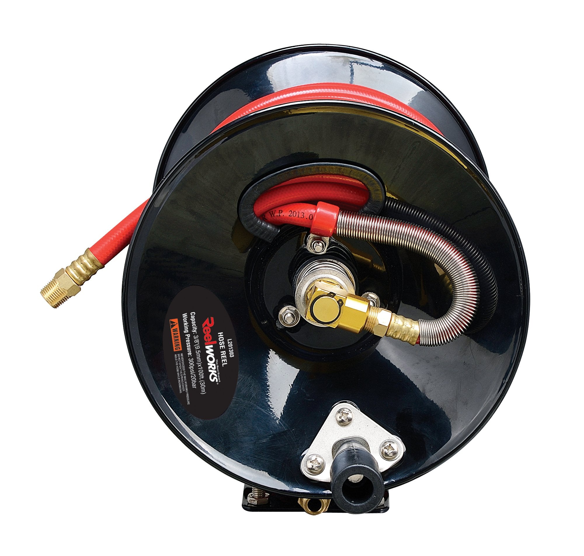 ReelWorks Air Hose Reel Tool Retractable Hand Crank 9.5mm x 30m 20 Bar Max Heavy Duty Steel Construction (Hose Not Included)