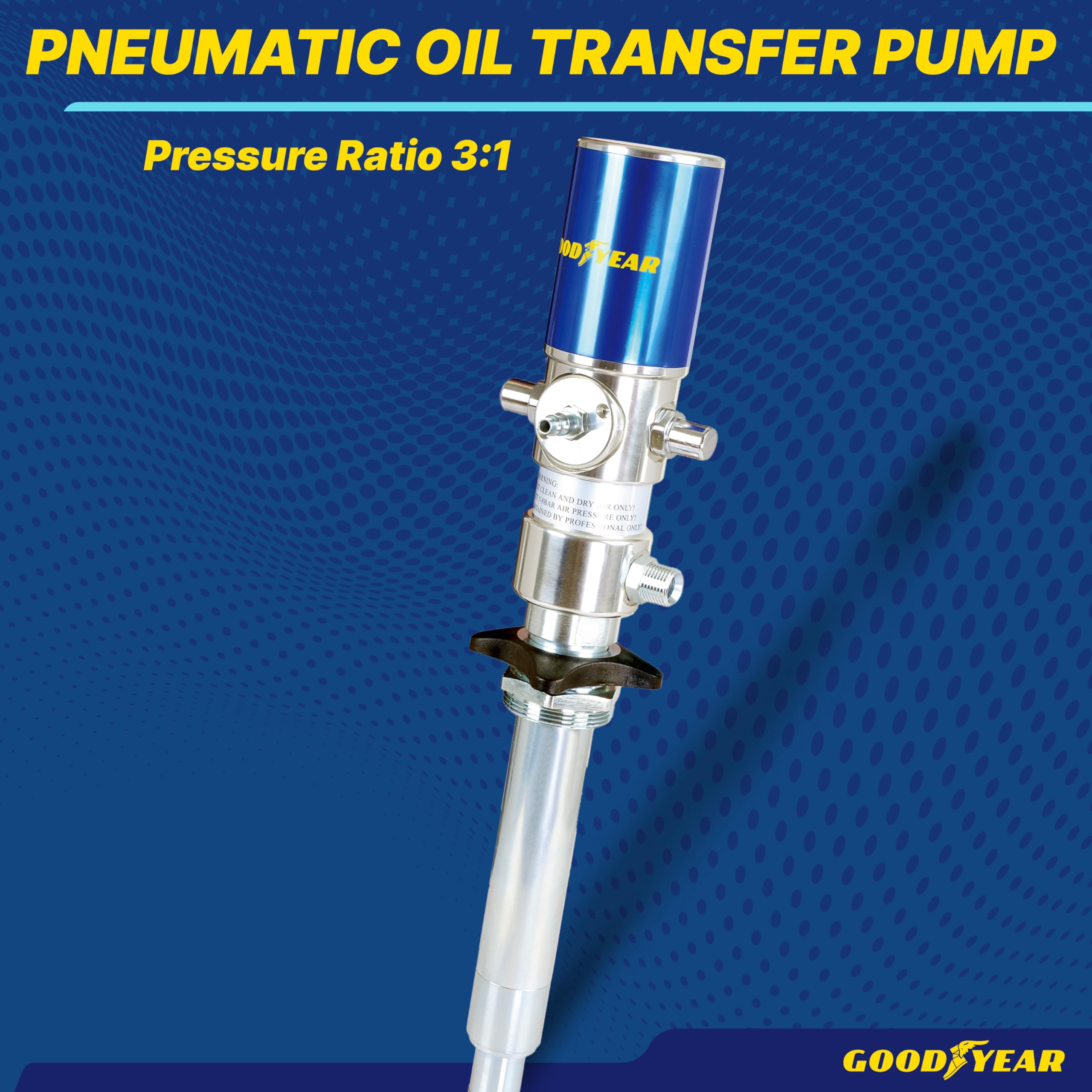 Oil Transfer Pump Air Operated Pneumatic 3.1Gpm, 12Lpm Pro Heavy Duty Double Action 3:1 Fast High Flow Rate For Sae130 Oils, Fluids