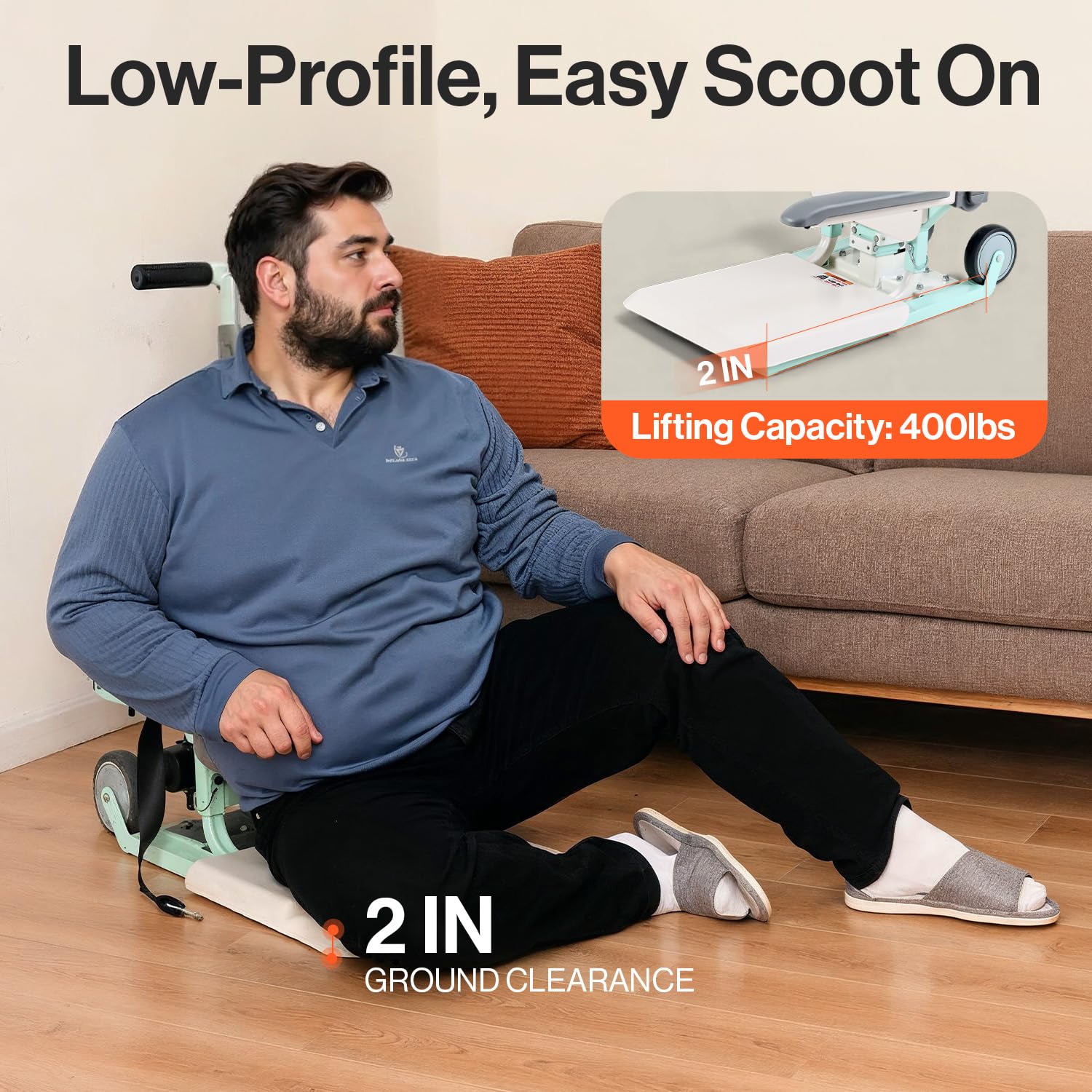 SuperHandy GoRise FC Electric Floor to Chair Lift for Seniors and People with Disabilities - 180 Kg Capacity, Seating Transfer Assistance, Magnetic Remote [Patent Pending]