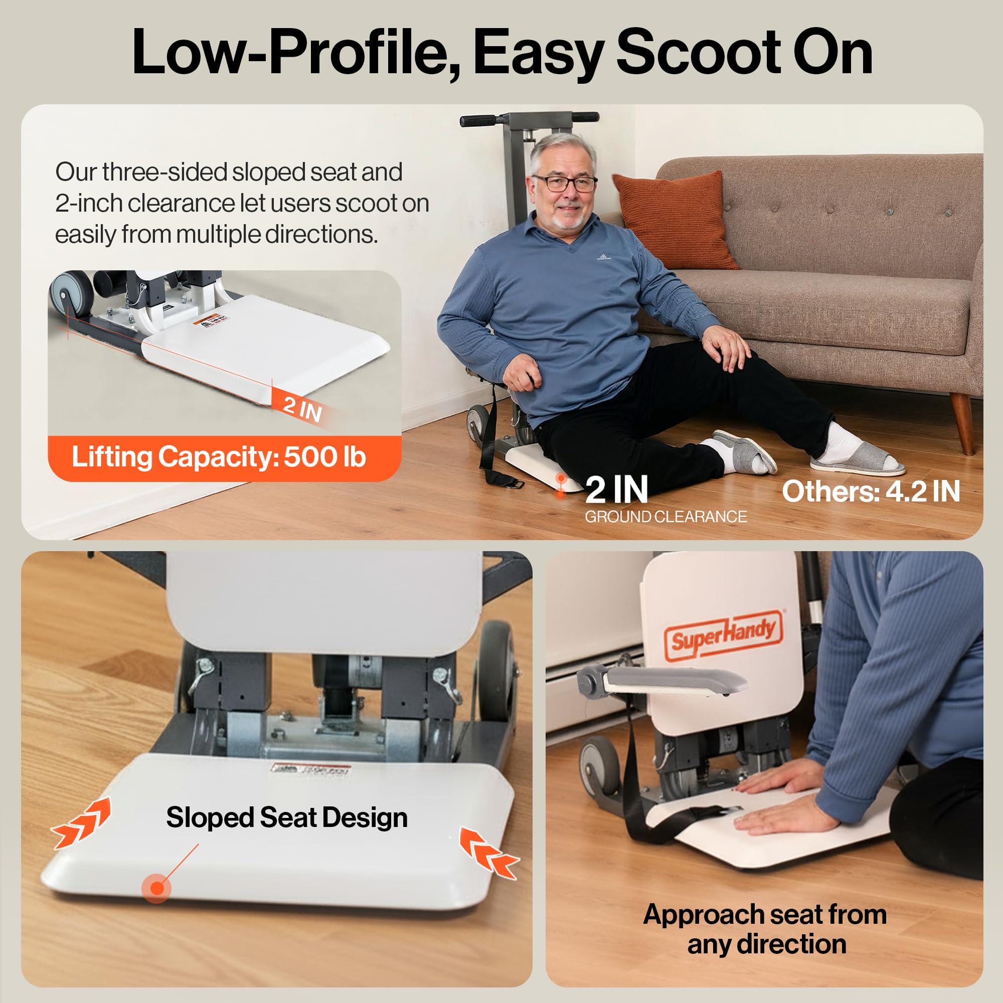 SuperHandy GoRise FS Electric Floor to Stand Lift for Seniors and People with Disabilities - 227 Kg Capacity, Standing Assistance, Portable, Adjustable, Ergonomic, Easy Storage [Patent Pending]