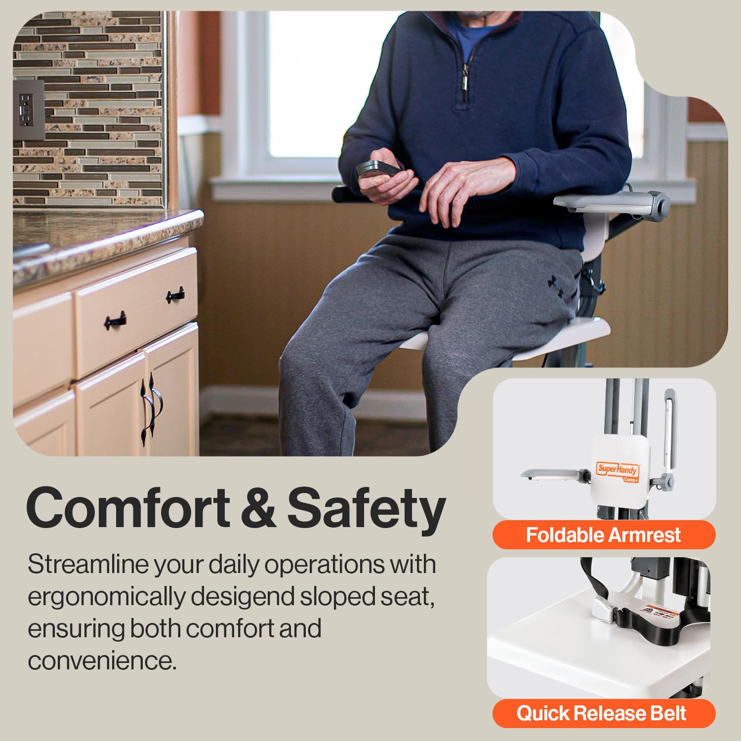 SuperHandy GoRise FS Electric Floor to Stand Lift for Seniors and People with Disabilities - 227 Kg Capacity, Standing Assistance, Portable, Adjustable, Ergonomic, Easy Storage [Patent Pending]