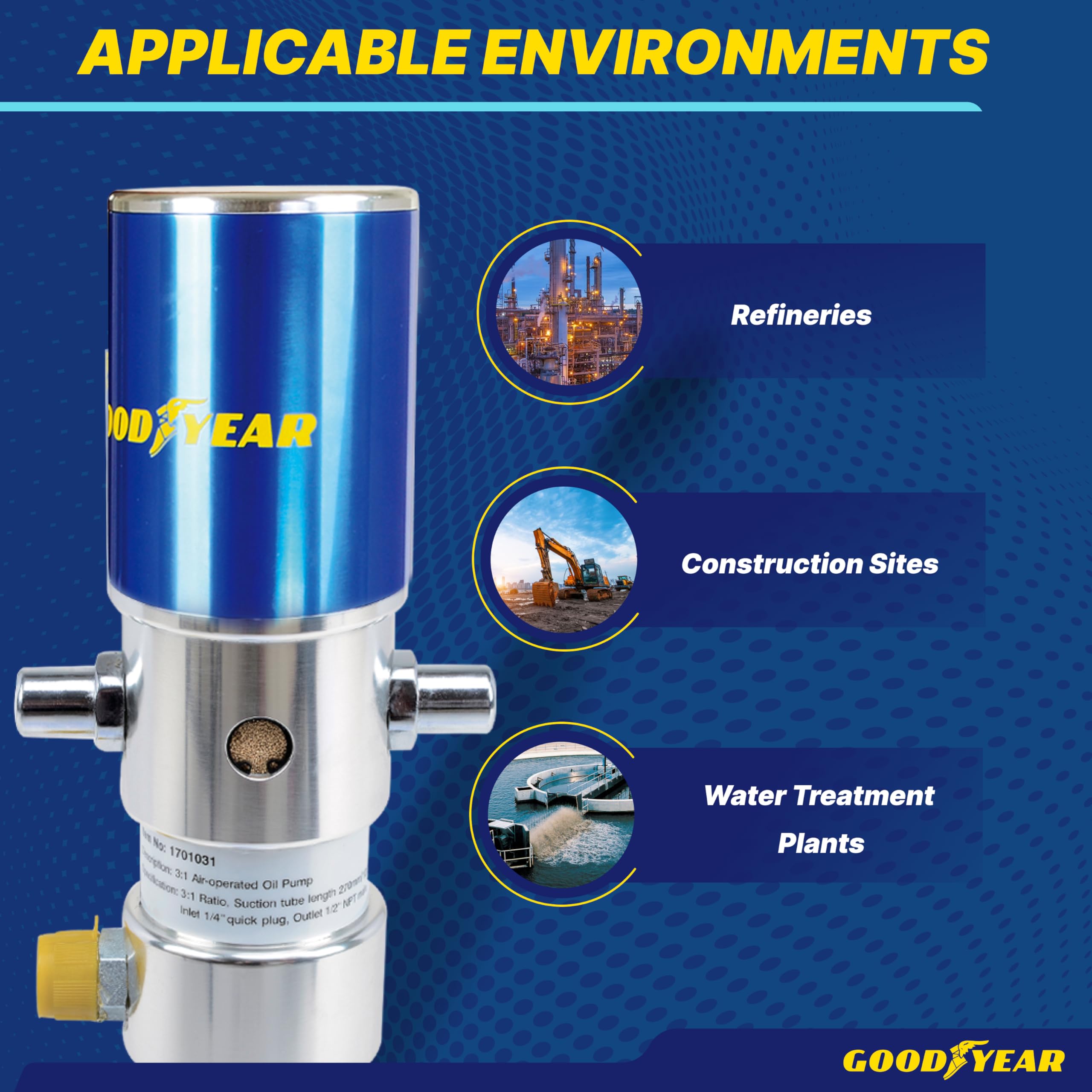 Oil Transfer Pump Air Operated Pneumatic 3.1Gpm, 12Lpm Pro Heavy Duty Double Action 3:1 Fast High Flow Rate For Sae130 Oils, Fluids