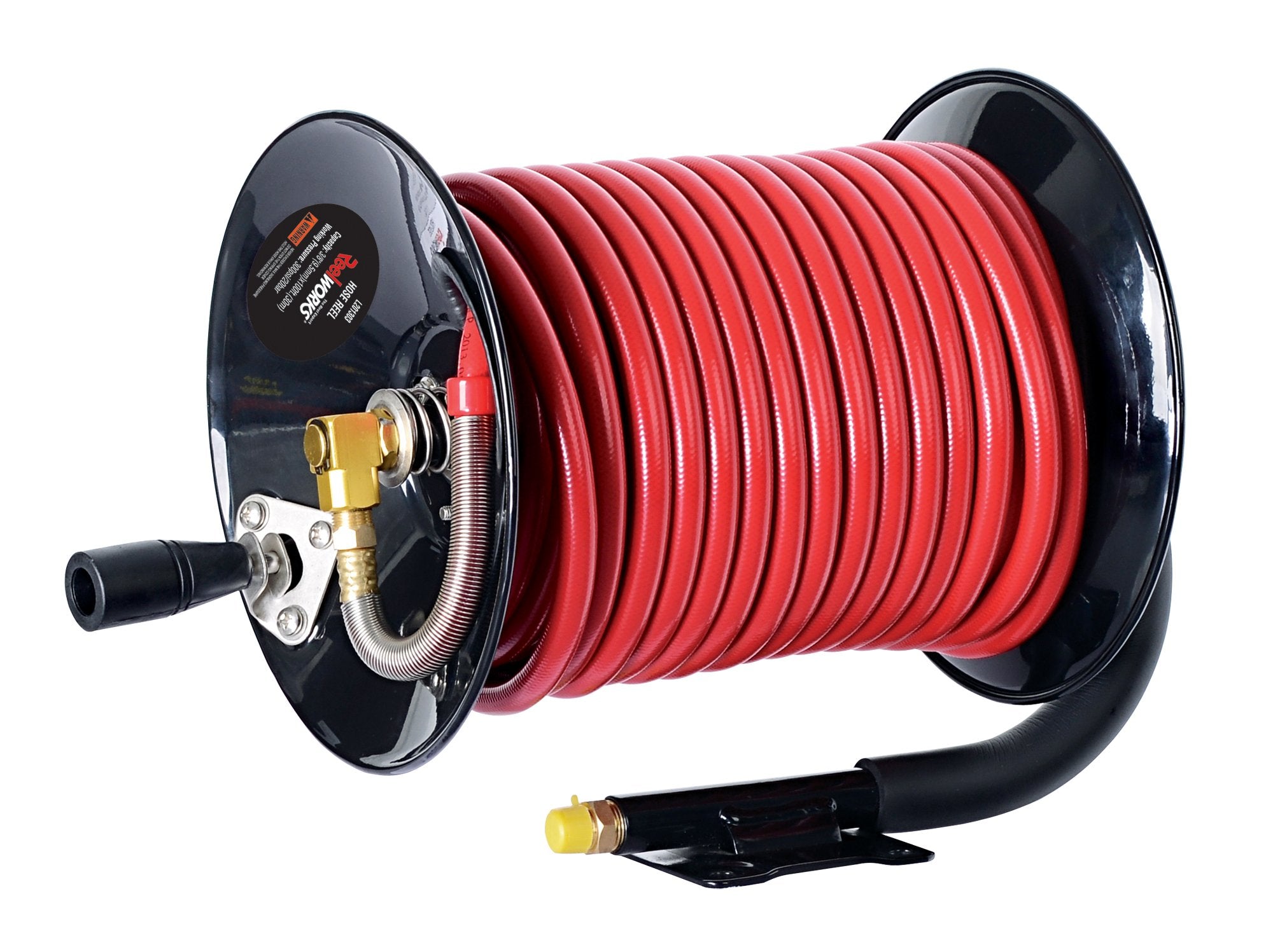 ReelWorks Air Hose Reel Tool Retractable Hand Crank 9.5mm x 30m 20 Bar Max Heavy Duty Steel Construction (Hose Not Included)