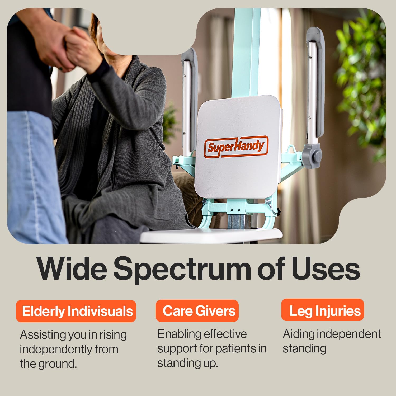 SuperHandy GoRise FC Electric Floor to Chair Lift for Seniors and People with Disabilities - 180 Kg Capacity, Seating Transfer Assistance, Magnetic Remote [Patent Pending]
