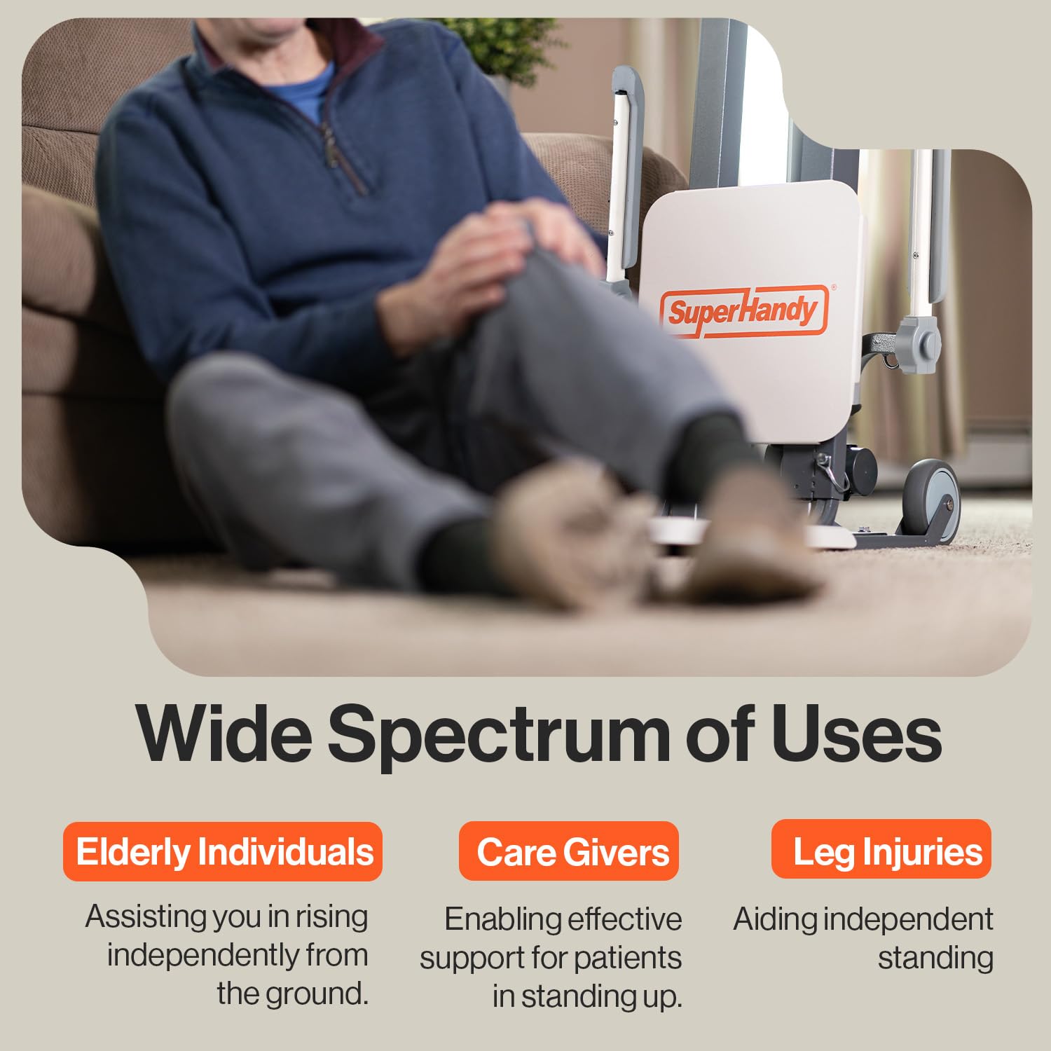 SuperHandy GoRise FS Electric Floor to Stand Lift for Seniors and People with Disabilities - 227 Kg Capacity, Standing Assistance, Portable, Adjustable, Ergonomic, Easy Storage [Patent Pending]