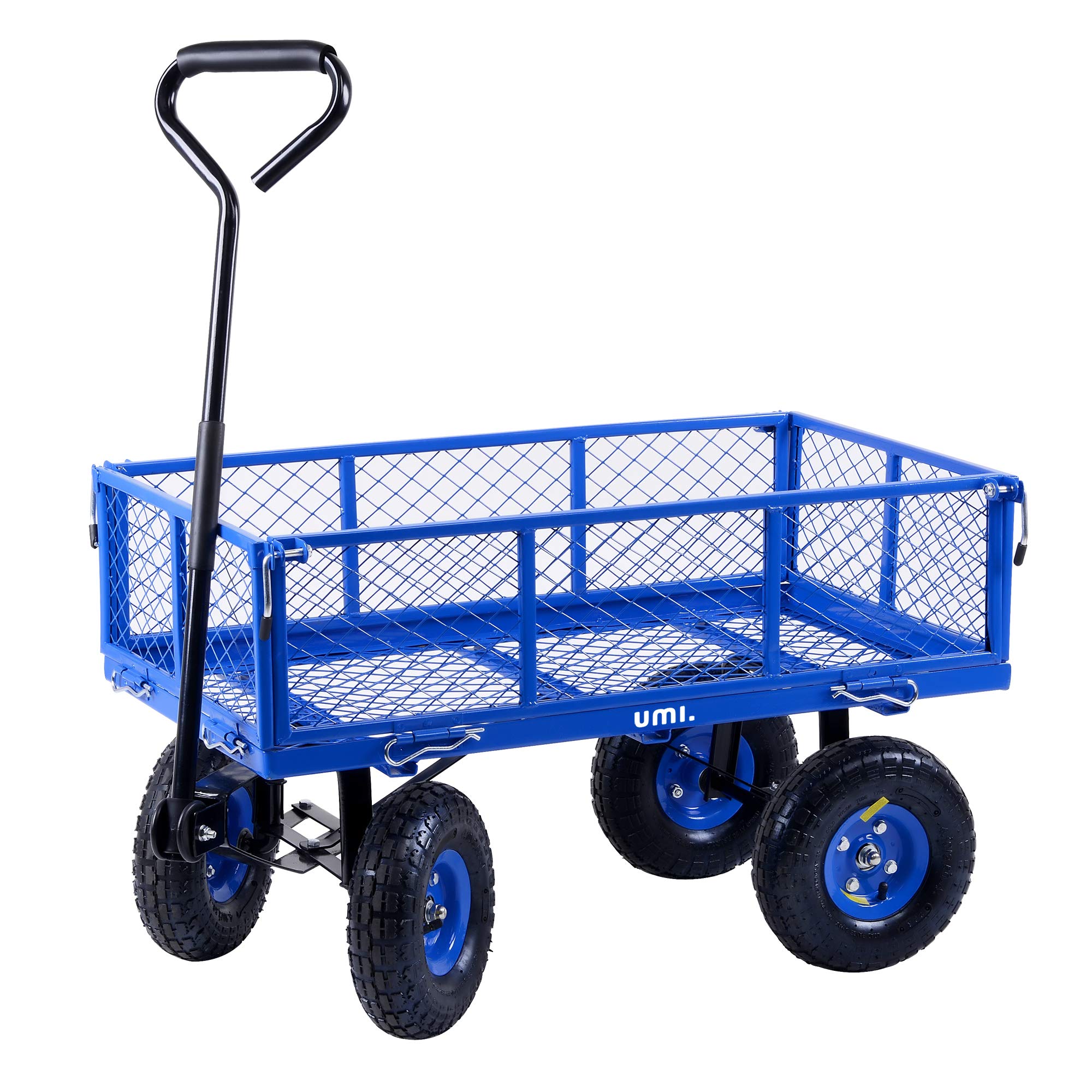 UMI Wagon Utility Cart Hand Truck Manual Heavy Duty Lawn Garden with Removable Side Meshes 400 lbs Max Capacity