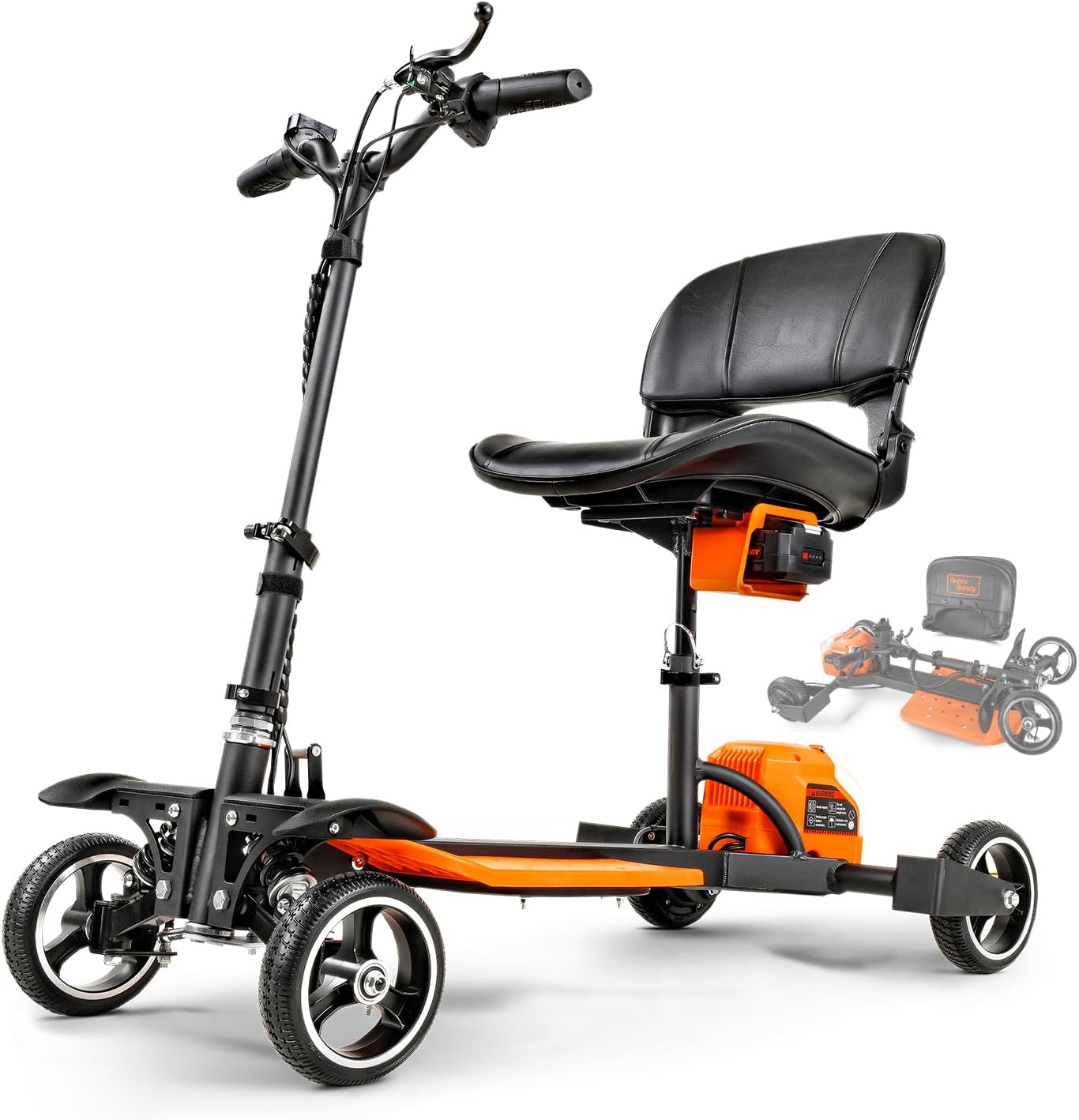 SuperHandy 4-Wheel Mobility Scooter - Lightweight, Foldable, 48V 2Ah Li-Ion Battery, Adjustable, Flat-Free Tires, 330lbs Capacity