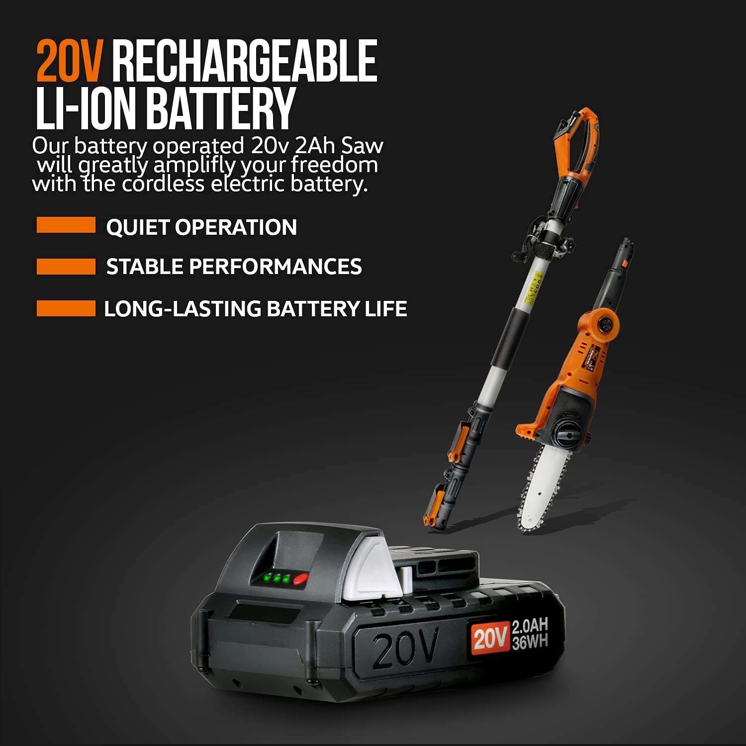 SuperHandy Pole Chain Saw Cordless 20cm with 20V Battery Pack - Great Circle UK 