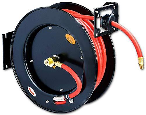 REELWORKS Air-Hose-Reel Retractable 3/8"x50', 65', or 80' ft Spring Driven Steel Construction Heavy Duty Industrial Max 300 PSI - Great Circle UK