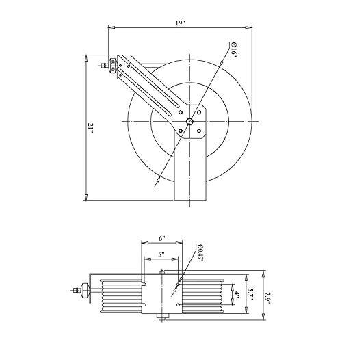 REELWORKS Air-Hose-Reel Retractable 3/8"x50', 65', or 80' ft Spring Driven Steel Construction Heavy Duty Industrial Max 300 PSI - Great Circle UK