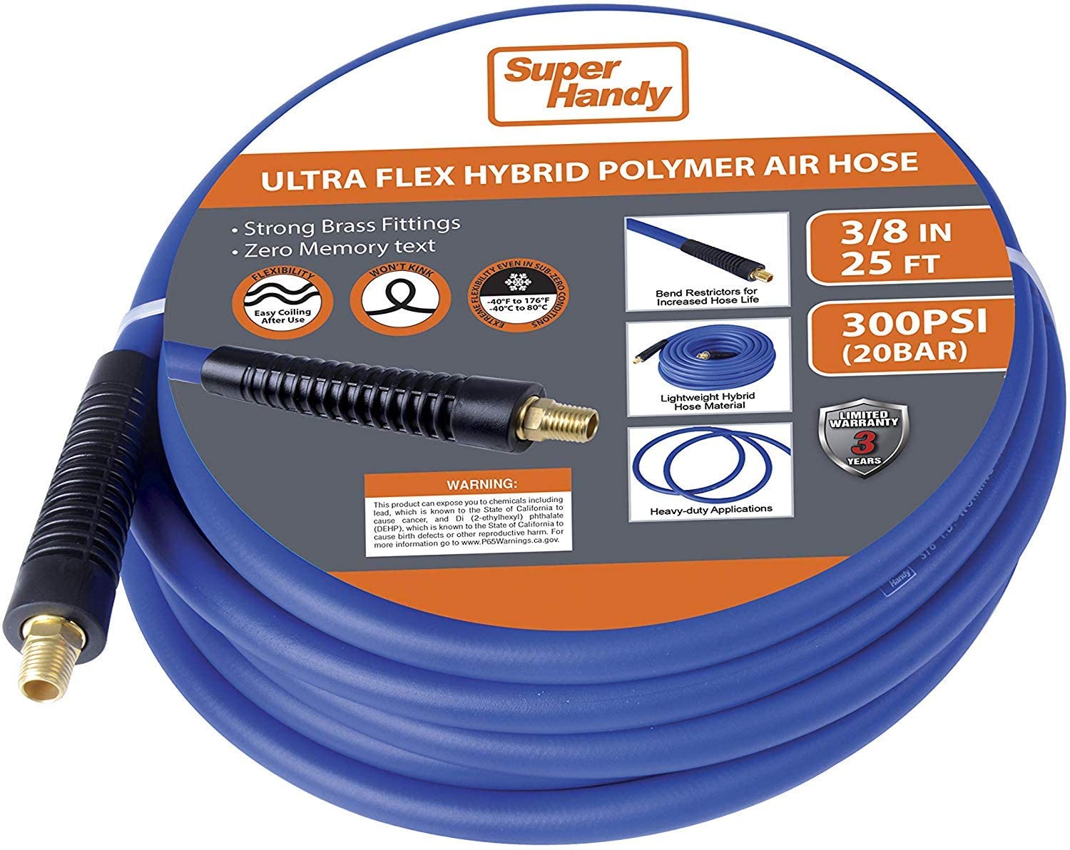 SuperHandy Air Hose 3/8" Inch x 25'OSHA, RoHS, ISO: 9001, 14001, CNAS, SQC, IAF, RMA, Listed approved & certified- Great Circle UK