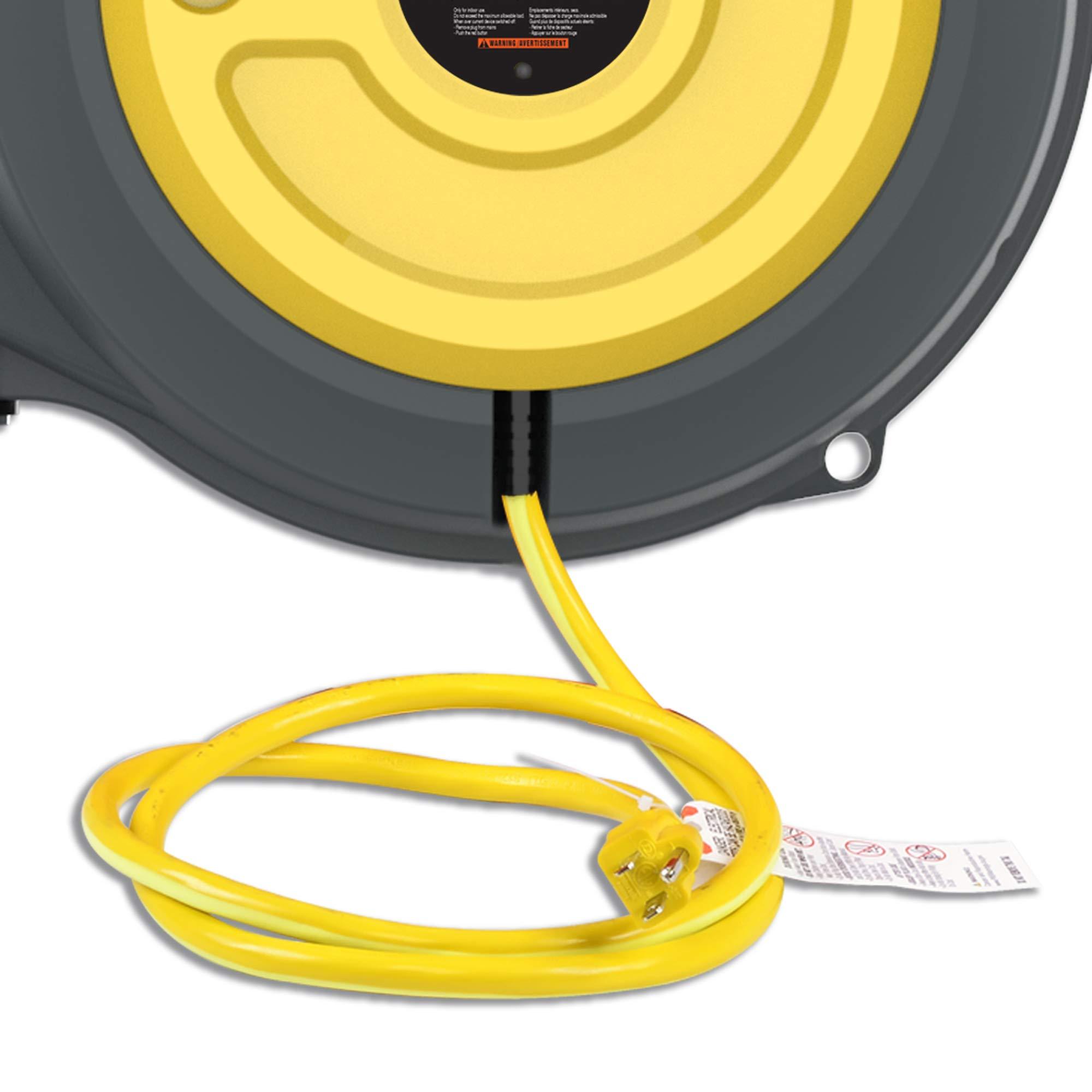 ReelWorks Retractable Extension Cord Reel - 12AWG x 15m (50ft) 3C/SJTOW  Glow Strip Cable with Light-Up Triple Tap Connector