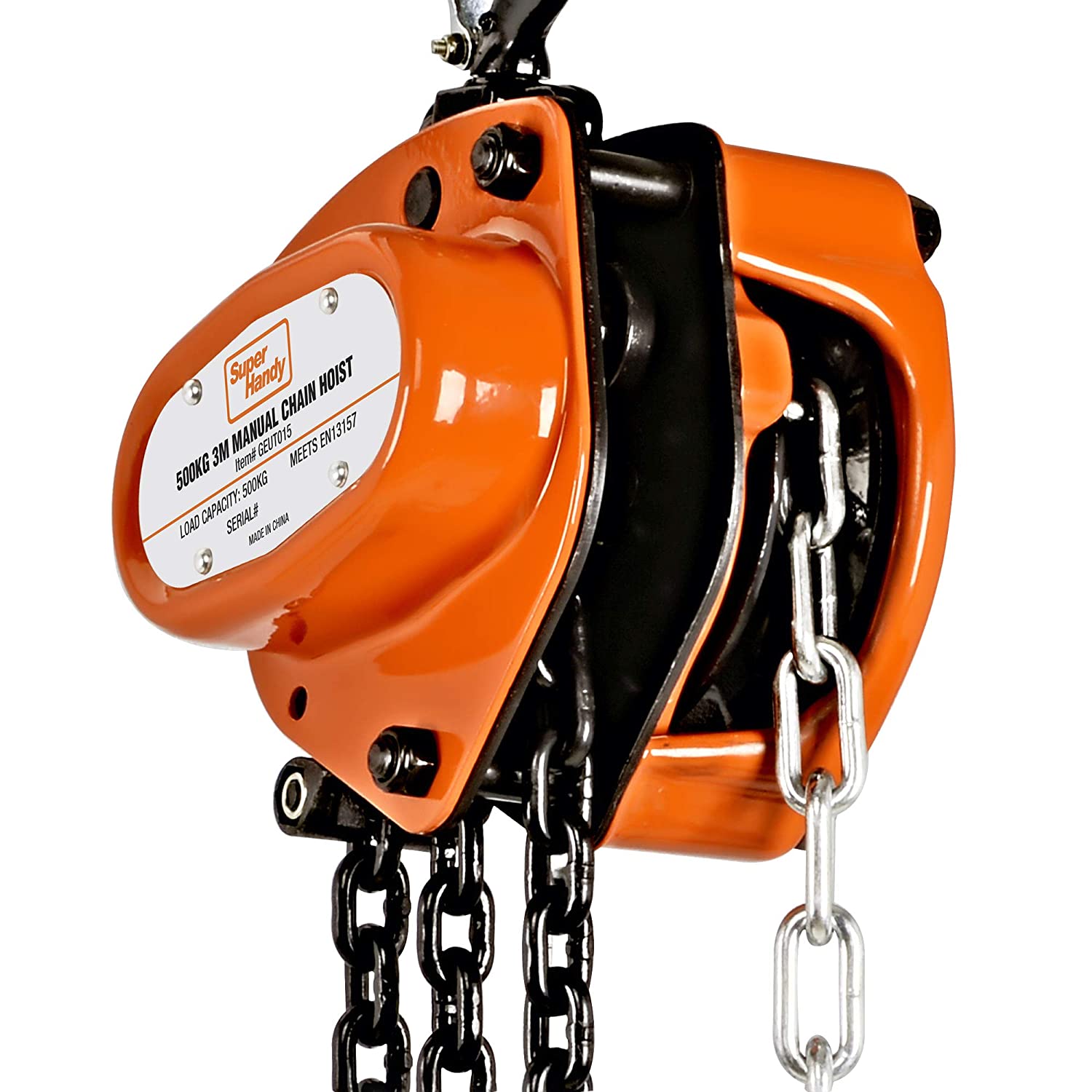 SuperHandy Manual Chain Block Hoist Come Along 1/2 Ton 1100Lbs - a MAX Lift of 10 Feet, Head Room of 11" inch and Load Chain Diameter of 5mm at a MAX weight capacity of 1/2 TON 1100LBS (500Kg) - Great Circle UK