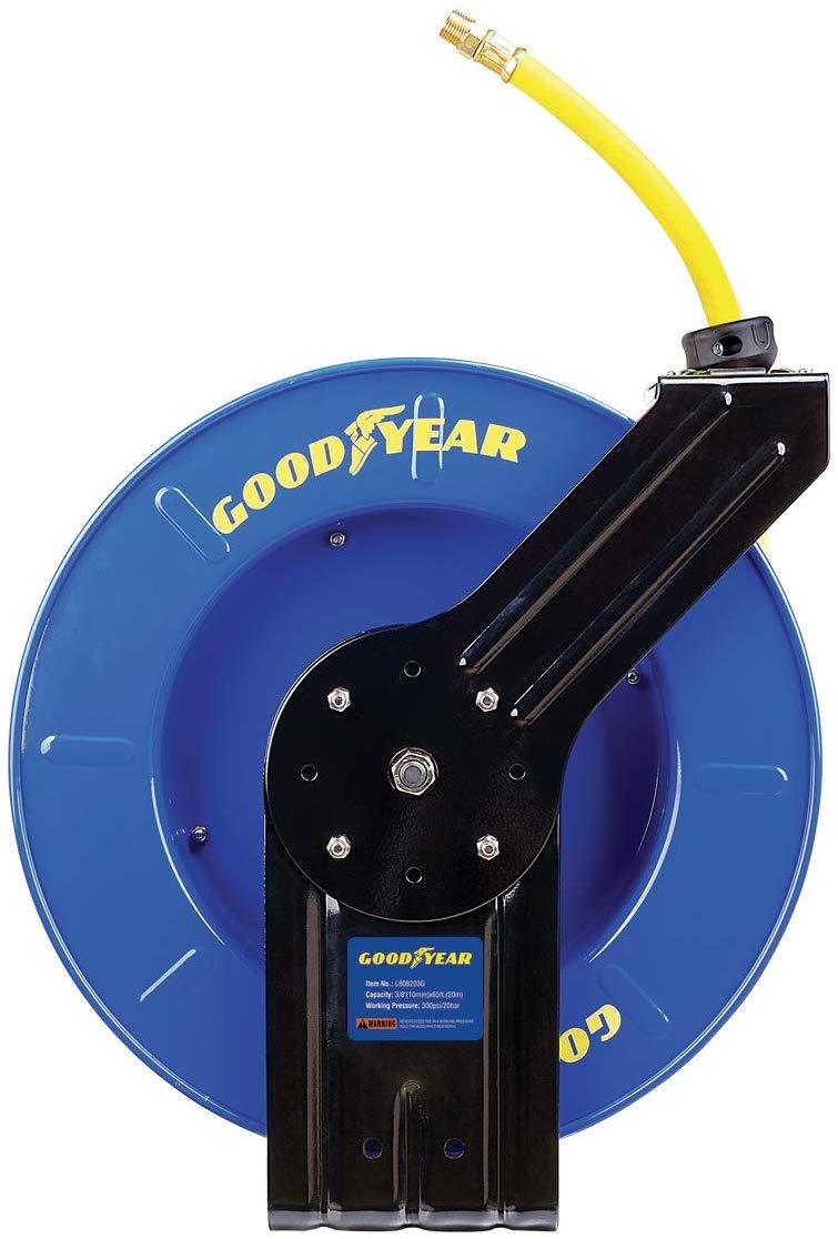GOODYEAR Air Hose Reel Retractable 3/8 (9.5mm) x 65FT(20m) with Steel  Single Arm Construction